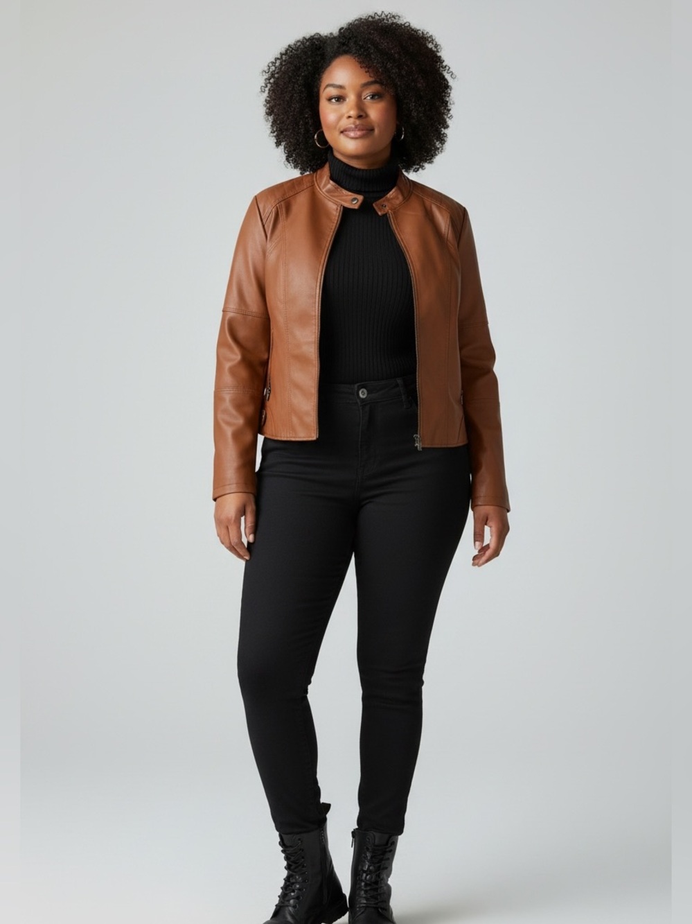 NWOT Women's Tan Leather Moto Jacket - Sleek Zip Front(runs small)